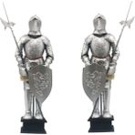 Veronese Çift Muhafız Zırhlı Metal Şovalye Figürü 45cm