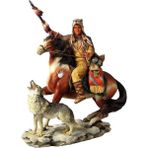 Veronese Collection Atlı Kızılderili ve Kurt Figürü 21CM