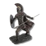 Veronese Design 11 3/8 "Mızrak ve Kalkan Reçine Heykeli Bronz Kaplamalı Aşil