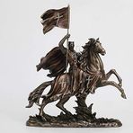 Veronese Design 14 3/4 İnç Ortaçağ Çağ Haçlı Seferleri Tapınak Şövalyesi At Holding Bayrak Antik Bronz Renk