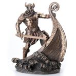 Veronese Design 9,5 İnç Norse Viking Uzun Gemide Ayakta Duran Savaşçı Antika Bronz Kaplama Heykeli