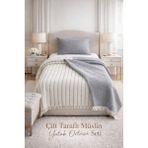 Veronica Line 8 Kat Tek Kişilik Müslin Çift Yönlü Yatak Örtüsü + Yastık Kılıfı Set 170X230 Organik %100 Pamuklu - Gri - Bej - 170 x 230 cm
