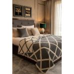Veronica Line Premium Geometrik Kare Desenli %100 Pamuk Müslin Çift Taraflı Yatak Örtüsü Pike 220X240 Çift Kişilik - Gri - Bej - 220 x 240 cm