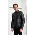 VERRA Erkek Siyah %100 Hakiki Deri Kapitone Şişme Mont - Slim Fit Hakim Yaka Kışlık Ceket - 3XL