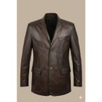 VERRA Hakiki Deri Erkek Kahverengi Blazer Ceket - Vintage Görünümlü El Işçiliği Özel Tasarım Mont - 2XL