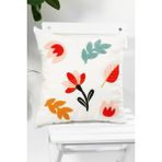 Verra Home Punch Nakışlı Kırlent Kılıfı 45 x 45 cm - Çiçek Desenli - Kırmızı - Yeşil