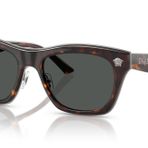 Versace Erkek Güneş Gözlüğü Havana Çerçeve, Koyu Gri Lensler, 53MM, Havana Koyu Gri, 53/18/145