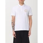 Versace Erkek Polo Yaka Kol ve Yaka Ucu Şerit Detaylı Beyaz-Altın Polo Yaka T-Shirt 78GAGT00CJ01T-G03 - XL
