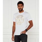 Versace Erkek Regular Fit Logo Baskılı Kısa Kollu Beyaz-Altın T-Shirt 78GAHT01CJ00T-G03 - 2XL