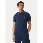 Versace Erkek Regular Fit Pamuklu Kolarında Şerit Desenli Kısa Kollu Mavi-Gold T-Shirt 80GAGT05 CJ01T-G83 - XL