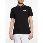Versace Erkek Slim Fit Yarı Fermuar Kapamalı Pamuklu Kısa Kollu Yakası Logo Baskılı Siyah Polo Yaka T-Shirt 78GAGT03CJ01T-899 - 2XL