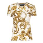 VERSACE JEANS COUTURE Beyaz Desenli Bisiklet Yaka Pamuklu Slim Fit T-Shirt, S, 76HAH6D8 JS287 G03, BEYAZ-GOLD, Kadın