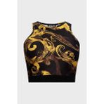 Versace Jeans Couture Desenli Slim Fit Crop Top Bayan Top 76HAM227 JS292 G89 - Siyah - Gold - 42