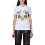 VERSACE JEANS COUTURE Kadın Bisiklet Yaka T-Shirt, Kısa Kollu, Baskılı, Beyaz, M