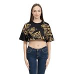 Versace Jeans Couture Kadın Bisiklet Yaka T-Shirt, Siyah/Altın, 44 Beden