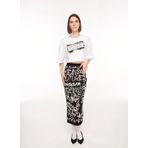 Versace Jeans Couture Yüksek Bel Siyah - Beyaz Kadın Desenli Midi Etek 75HAEM26