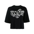 VERSACE JEANS COUTURE Yuvarlak Yaka Baskılı Siyah Kadın T-Shirt 76HAHG01, M, 5003158641002