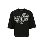 VERSACE JEANS COUTURE Yuvarlak Yaka Baskılı Siyah Kadın T-Shirt 76HAHG01, S, 5003158641003