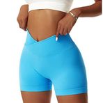Vertvie Kadın Gym Şort V Cross Stretch Push Up Yoga Şortu Booty Scrunch Fitness Pantolonu Kısa Yüksek Bel Dikişsiz Egzersiz Spor Şortu Kaldırma Kısa Tayt Yaz, Mavi, M
