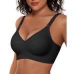 Vertvie Sigara kablolu sütyen kadınlar için dikişsiz Push Up destek sütyen kablosuz yumuşak konfor artı boyutu Tshirt sütyen sütyen V boyun Bralettes sutyen genişletici ile, siyah, S