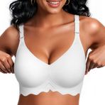Vertvie Sütyen kadınlar için olmayan kablolu dikişsiz kablosuz Push Up sütyen V boyun yastıklı konfor Bralettes yumuşak destek tam kapsama günlük sutyen, beyaz, M