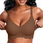 Vertvie Sütyen kadınlar için olmayan kablolu dikişsiz kablosuz Push Up sütyen V boyun yastıklı konfor Bralettes yumuşak destek tam kapsama günlük sutyen, Kahve, M