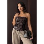 VERYMODA Arkadan Fermuarlı Straplez Bluz - Kahve | F2056