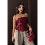 VERYMODA Arkadan Fermuarlı Straplez Payetli Bluz - Bordo | F2056