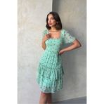 VERYMODA Çağla Kayık Yaka Çiçekli Etek Fırfırlı Kısa Kol Elbise | VMD1674