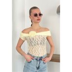 VERYMODA Gül Detaylı Dantel Bluz - Sarı - D2749 | D2749