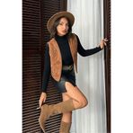 VERYMODA İşlemeli Süet Yelek – Western Tarz Şıklık -- Taba | VMF2001