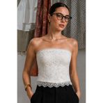 VERYMODA Kadın Krem Dantelli Straplez Büstiyer Taş Detaylı Astarlı Şık Bluz