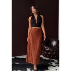 VERYMODA Kahve Payetli Uzun Etek - Yüksek Bel, Şık Gece Elbisesi Kombini | F1977