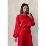 VERYMODA Kraşlı Saten Önden Bağlamalı Bluz - Kırmızı | F1916