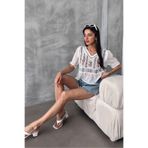 VERYMODA Krem Gri Nakışlı Bluz | D0003