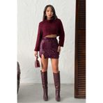 VERYMODA Pullu Kadife Payet Mini Etek - Mürdüm | F2054
