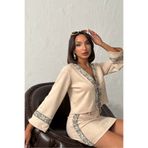 VERYMODA Şerit Detaylı Scuba Süet Fermuarlı Ceket - Taş | F1971