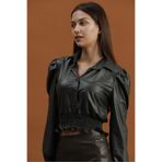 VERYMODA Suni Deri Abiye Bluz - Haki | F1170