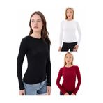 vesantia 3 Lü Bisiklet Yaka Basic Uzun Kollu Body Siyah-Beyaz-Bordo-L