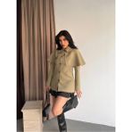 Vesantia Kadın Yağ Yeşili Pelerin Detaylı Astarlı Blazer Ceket - XL