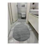vescarpet station Lazer Kesim Peluş 2'li Oval Gri Banyo Paspas Takımı