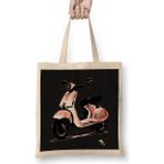 Vespa Girl Bez Çanta Uzun Saplı - Açık Bej - 40 X 40