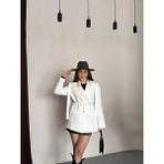Vess Moda Ip Bağlamalı Omuz Kuşak Tasarımlı Blazer Ceket - Beyaz