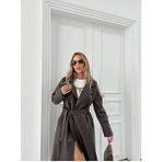 Vess Moda Kadın Uzun Deri Trençkot Acı Kahve Ceket Yaka Dokuma Kumaş Regular Fit - Kahverengi - 40