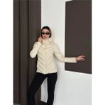 Vess Moda Kapüşonlu Dalgıç Detay Rüzgar Geçirmez Slim Fit Şişme Mont Krem - 40