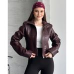Vess Moda Uzun Kol Detaylı Korse Deri Ceket - Bordo