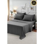 Vessino Home Çizgili Pamuk Saten Çift Kişilik Nevresim Takımı %100 Pamuk Saten (160x200 lastikli çarşaf+200x220 nevresim+2 adet yastık kılıfı) - 160 x 200 cm - Antrasit - Gri