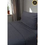 Vessino Home Royal Çizgili Pamuk Saten Tek Kişilik Nevresim Takımı Lastikli Çarşaflı Otel Beyaz Renkli Pamuk Lüx - Antrasit - 140 x 200 cm