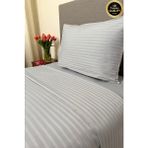 Vessino Home Royal Çizgili Pamuk Saten Tek Kişilik Nevresim Takımı Lastikli Çarşaflı Otel Beyaz Renkli Pamuk Lüx - Gri - 120 x 200 cm