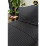 Vessino Home Royal Çizgili Pamuk Saten Tek Kişilik Nevresim Takımı Lastikli Çarşaflı Otel Beyaz Renkli Pamuk Lüx - Siyah - 100 x 200 cm